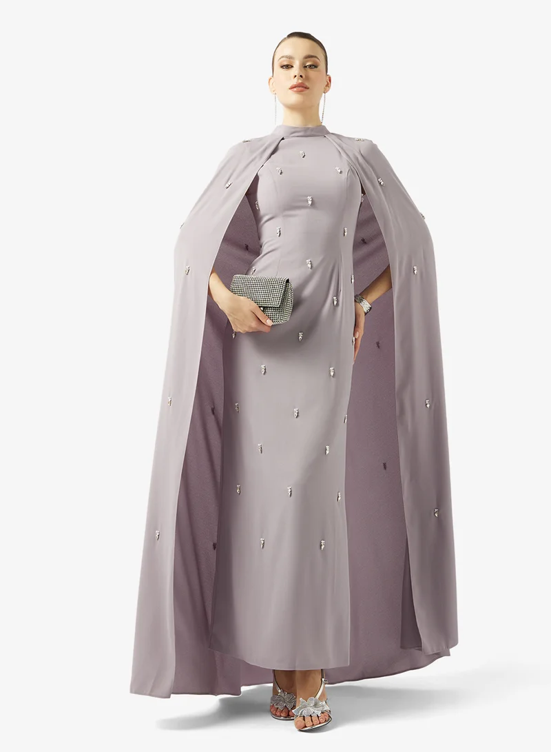 Akadia Fashion  EMBELLISHED CAPE CREPE DRESS for Women | Best Price UAE